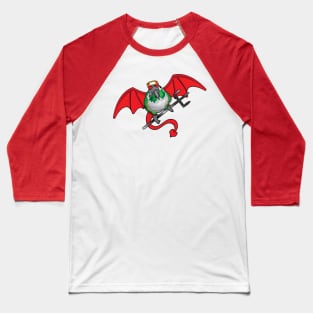 Green cheek Conure Red Devil Horns Holding Up Halo Baseball T-Shirt